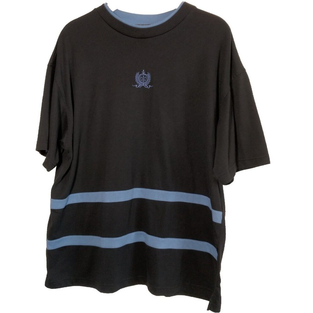 Just For Women T Shirt Plus Size 1X Vintage 1990s Retro Stripe Black Blue Crest